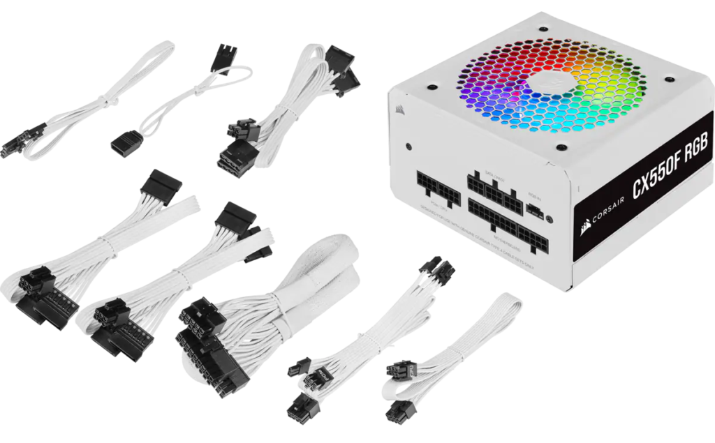 Nguồn máy tính Corsair CX550F White RGB (550W | 80 Plus Bronze | Fully Modular)