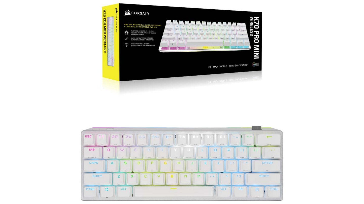 Bàn phím cơ Corsair K70 Pro Mini Wireless White – Cherry MX Speed Switch