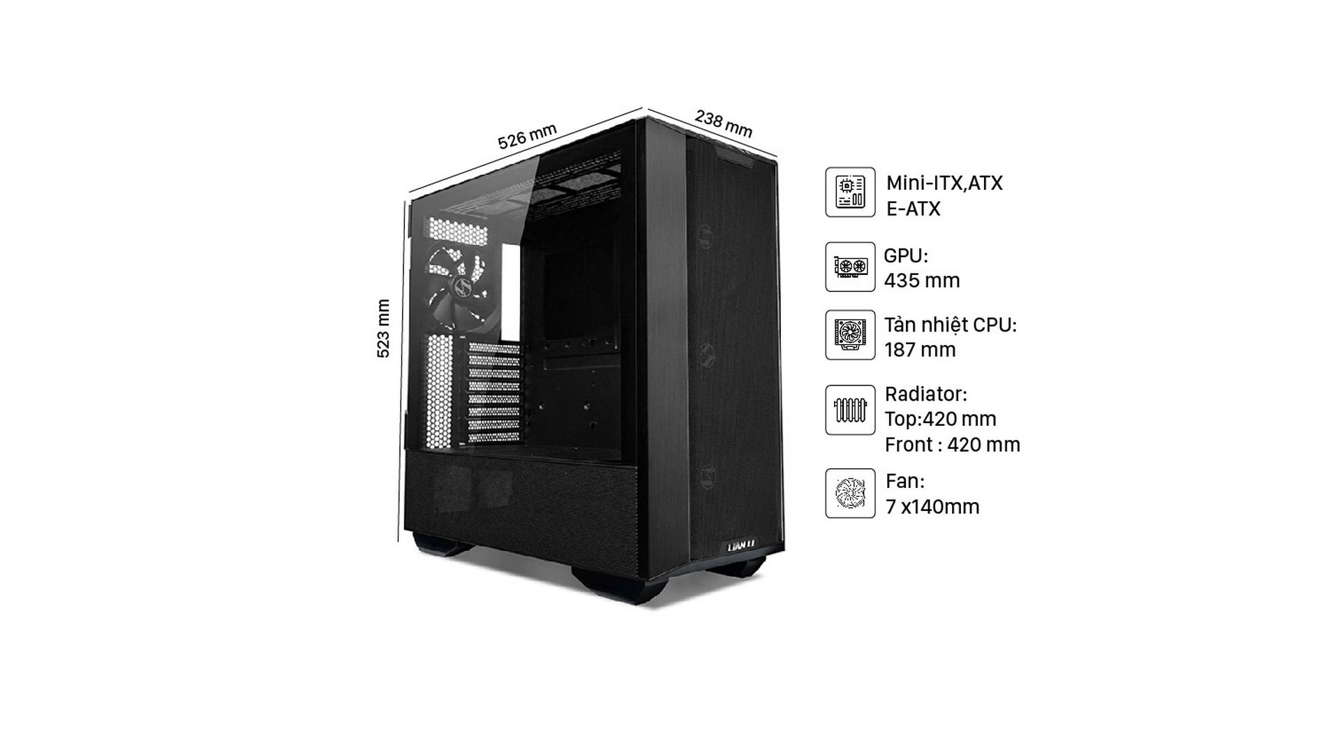 Vỏ Case Lian-Li LANCOOL III MESH BLACK (Full Tower|Black|4 Fan PWM Black 140mm)