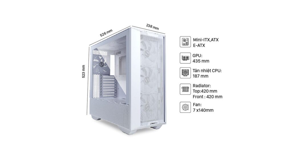 Vỏ Case Lian-Li LANCOOL III MESH WHITE (Full Tower|Black|4 Fan PWM White 140mm) 19 Vỏ Case Lian-Li LANCOOL III MESH WHITE (Full Tower|Black|4 Fan PWM White 140mm)