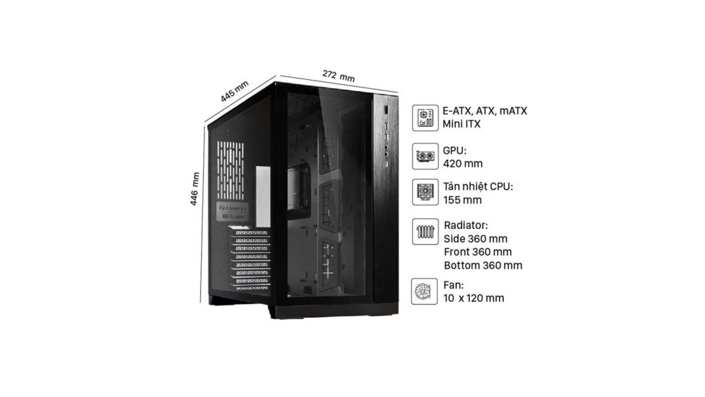 Vỏ Case Lian-Li O11 Dynamic Black (Mid Tower| BLACK | O11DX)