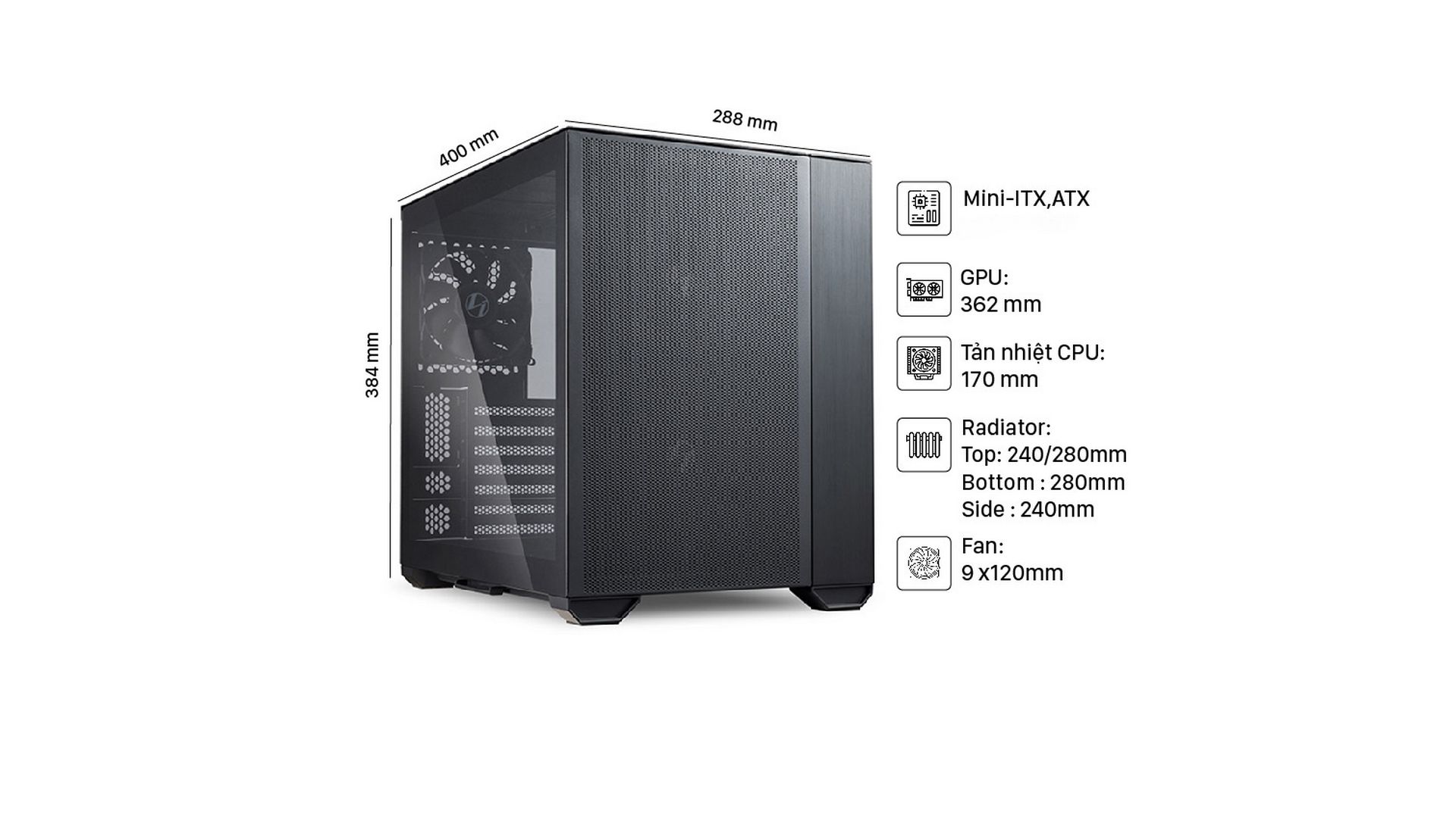 Vỏ Case Lian-Li O11 Dynamic Air Black (Mini Tower | BLACK | 3 Fan)