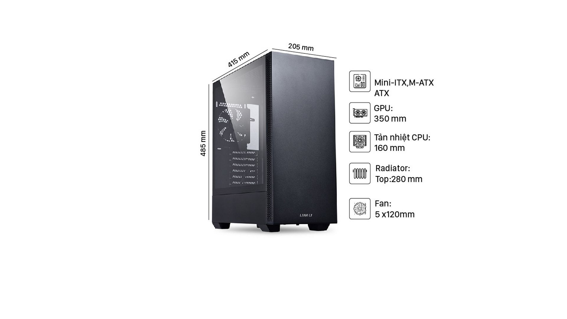Vỏ Case Lian-Li LANCOOL 205 ATX BLACK ( Mid Tower | BLACK | 2 Fan)