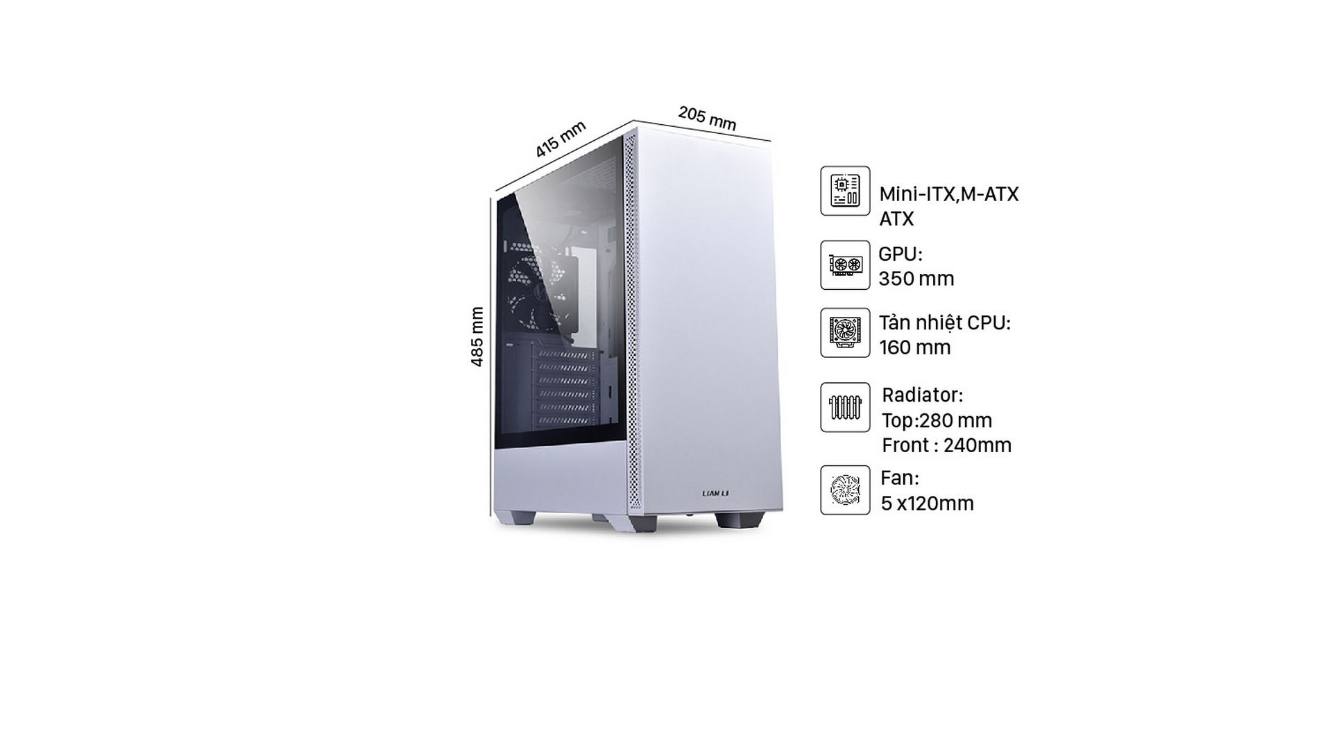 Vỏ Case Lian-Li LANCOOL 205 ATX WHITE (Mid Tower | WHITE | 2 Fan)
