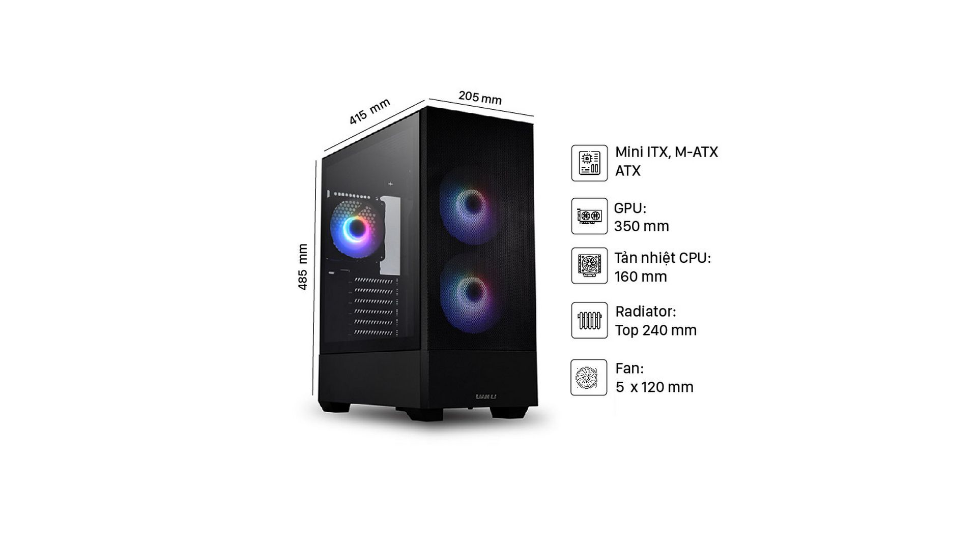 Vỏ Case Lian-Li LANCOOL 205 MESH BLACK (Mid Tower | BLACK | 3 Fan)