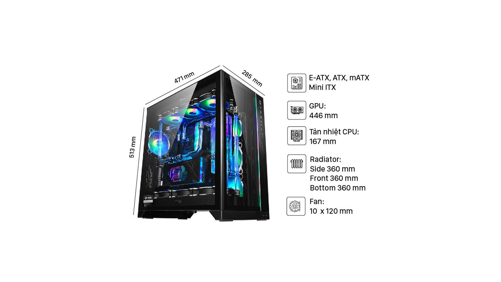 Vỏ Case Lian-Li O11 Dynamic XL ROG Certified Black (Full Tower| BLACK | O11DXL-X)