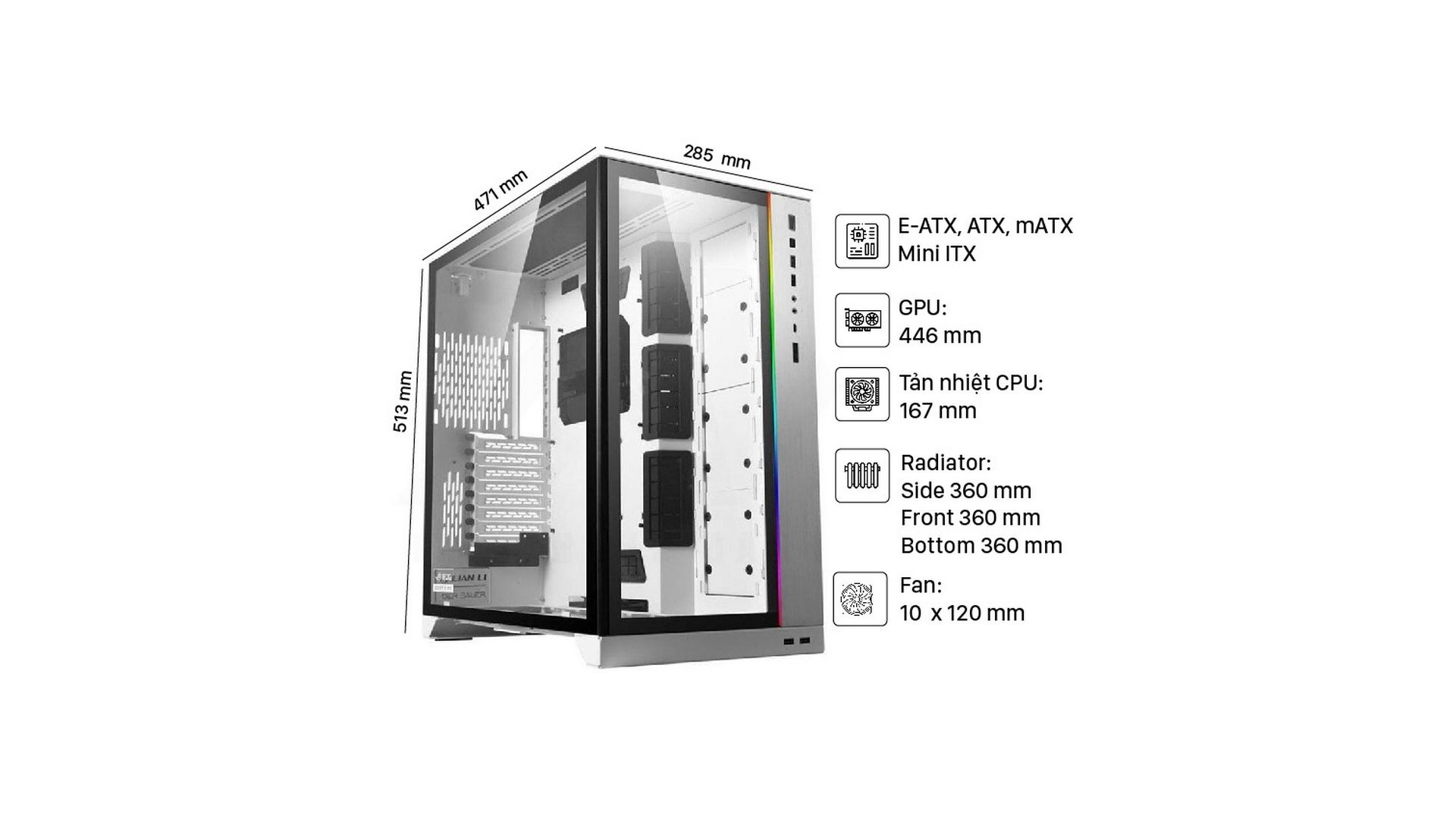 Vỏ Case Lian-Li O11 Dynamic XL ROG Certified White (Full Tower| WHITE | O11DXL-W)