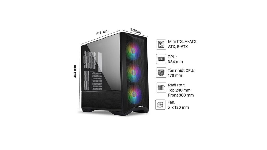 Vỏ Case Lian-Li LANCOOL II MESH BLACK (Mid Tower|Black|3 Fan ARGB + USB Type C)