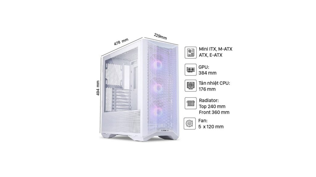 Vỏ Case Lian-Li LANCOOL II MESH SNOW WHITE (Mid Tower|WHITE|3 Fan ARGB + USB Type C ) 10 Vỏ Case Lian-Li LANCOOL II MESH SNOW WHITE (Mid Tower|WHITE|3 Fan ARGB + USB Type C )