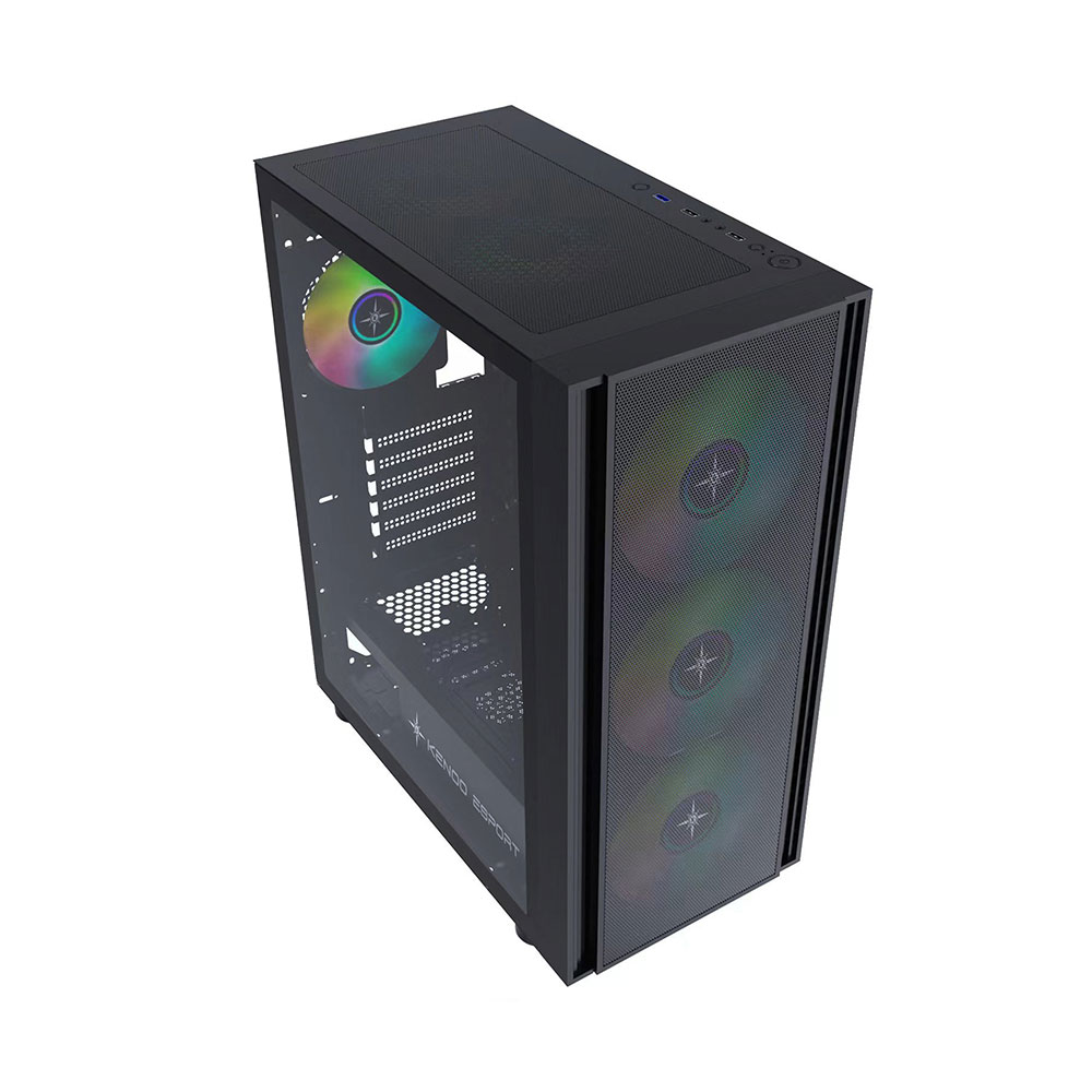 Vỏ Case Máy Tính KENOO ESPORT EM700 – 3F MESH BLACK (EATX, Màu Đen, 3 Fan RGB)