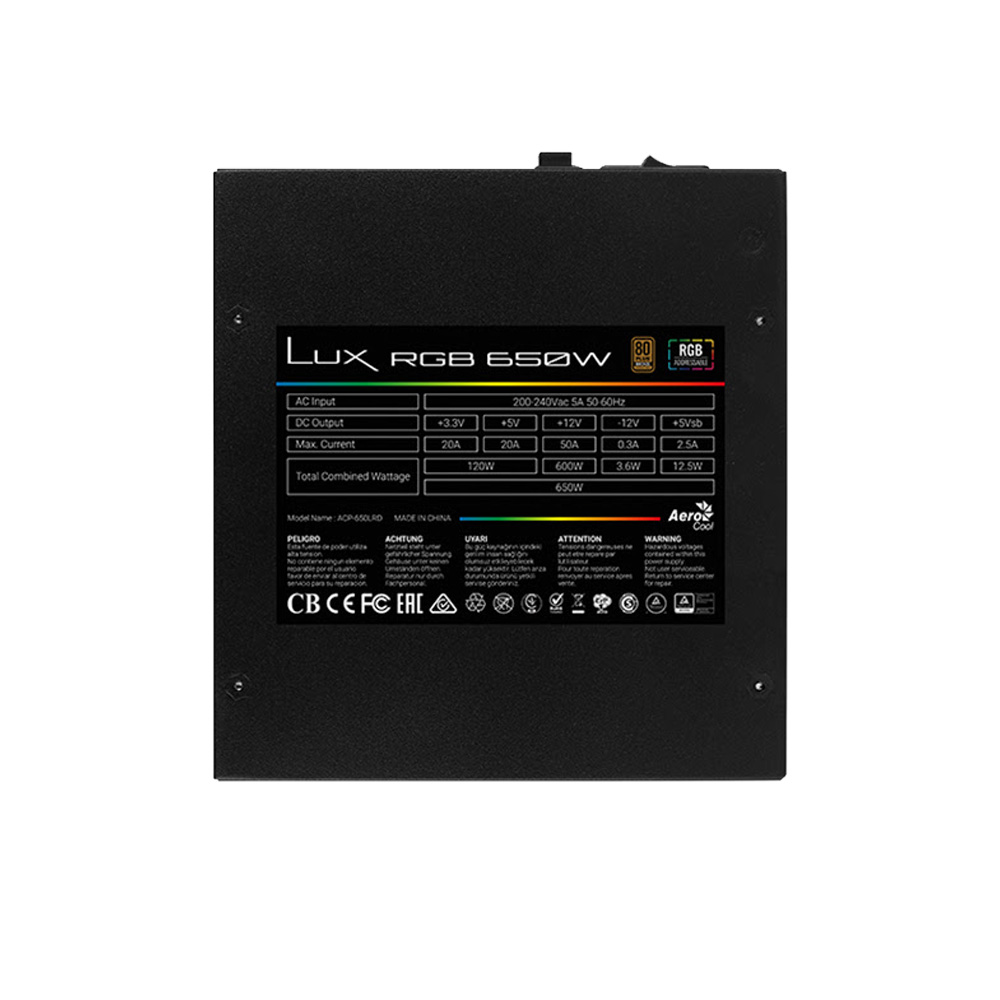 Nguồn máy tính Aerocool Lux RGB 650W 80 Plus Bronze