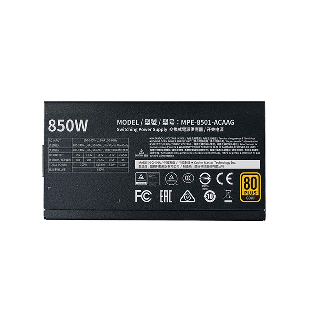 Nguồn máy tính Cooler Master MWE Gold 850 – V2 Fully Modular 80 Plus Gold