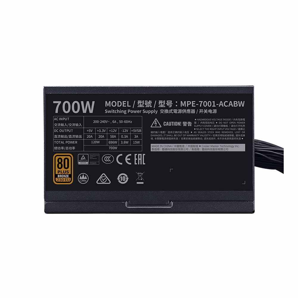 Nguồn máy tính Cooler Master MWE 700 Bronze – V2 230V 80 Plus Bronze