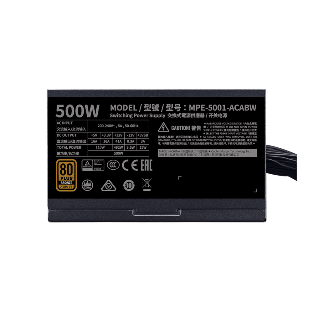 Nguồn máy tính Cooler Master MWE 500 BRONZE – V2 230V 80 Plus Bronze