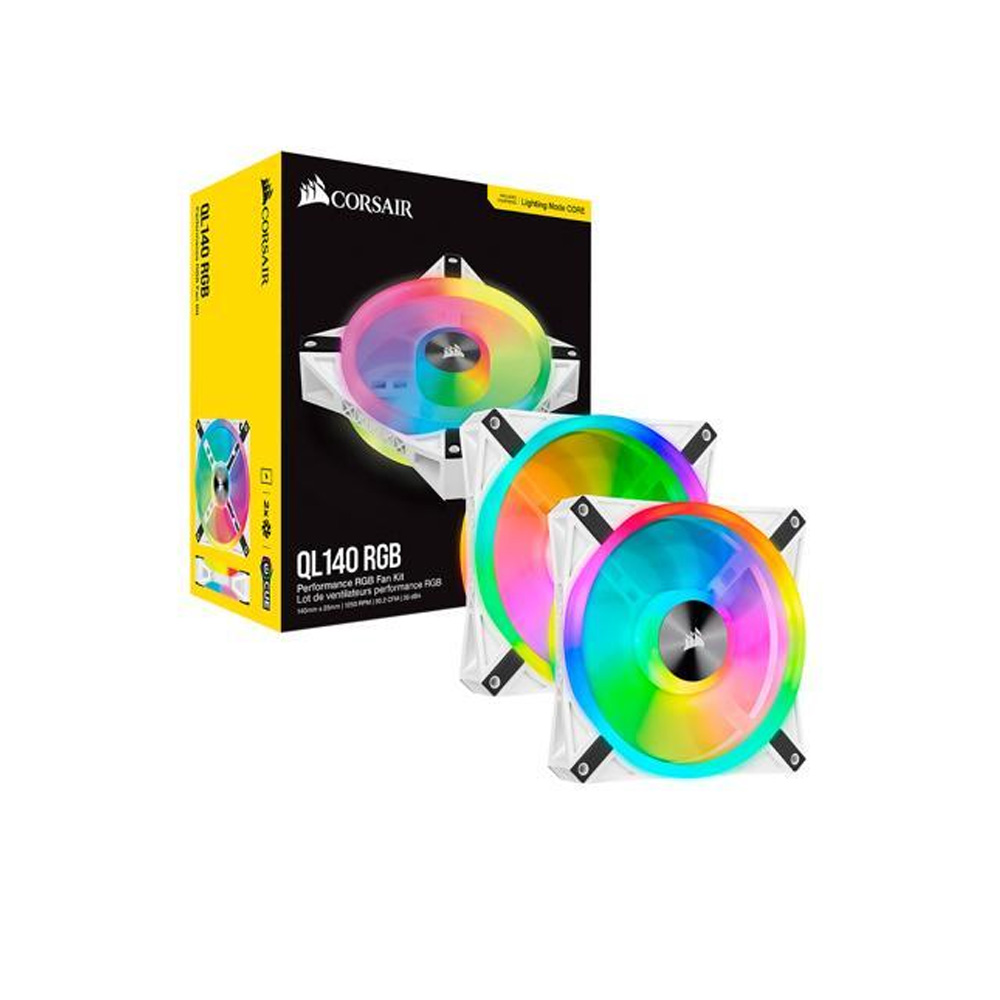 Quạt tản nhiệt Case Corsair QL140 RGB White (2-Fan Pack)