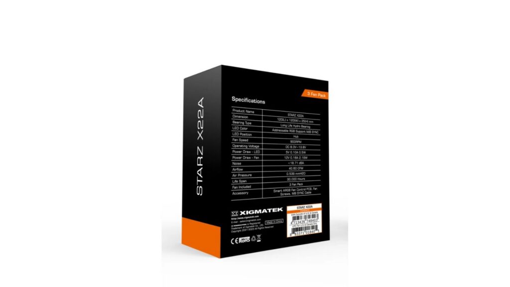 Quạt tản nhiệt Case XIGMATEK STARZ - X22A ARGB ( 3 Fan Pack ) 8 Quạt tản nhiệt Case XIGMATEK STARZ - X22A ARGB ( 3 Fan Pack )
