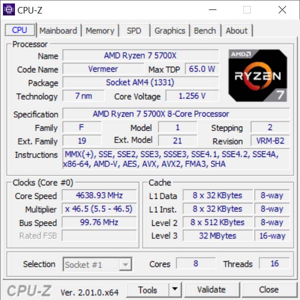 CPU AMD Ryzen 7 5700X
