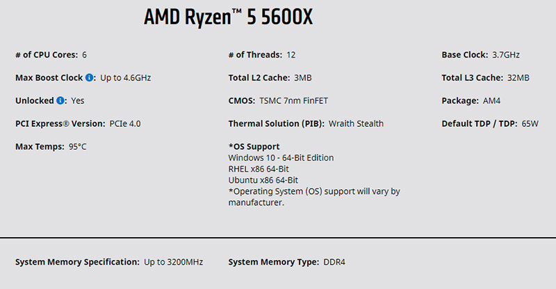 thông số kỹ thuật amd 5600x
